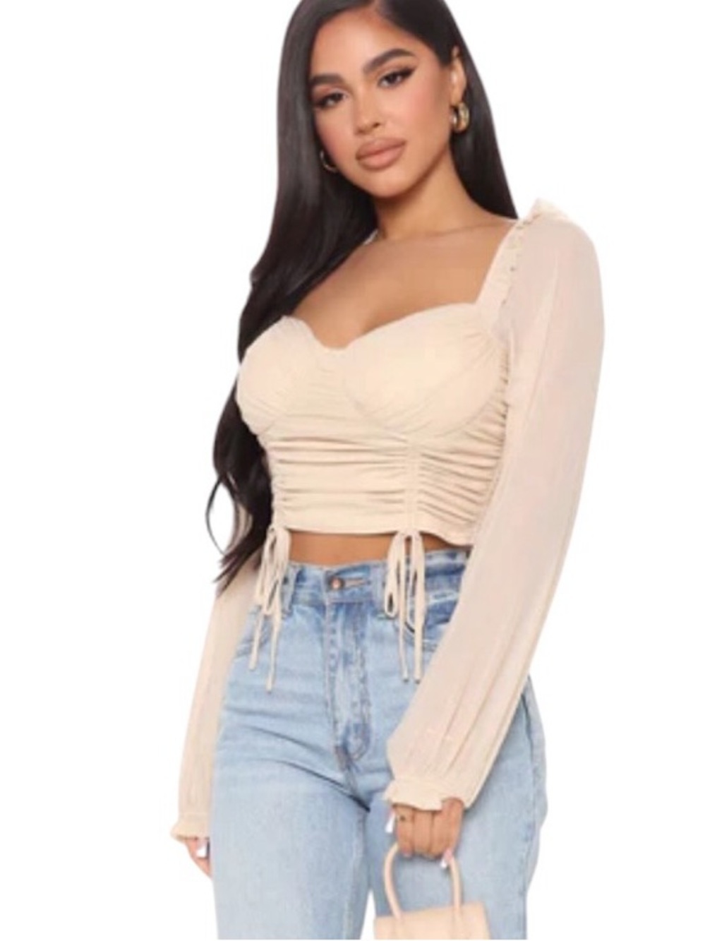 Fashion Nova Meant For You Ruched Top Cream Size L NWT